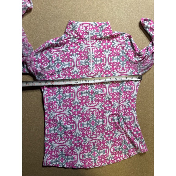 ibkul size MPink Quarter Zip Pullover Top Gray White Patterned Long Sleeve Women - Picture 3 of 10